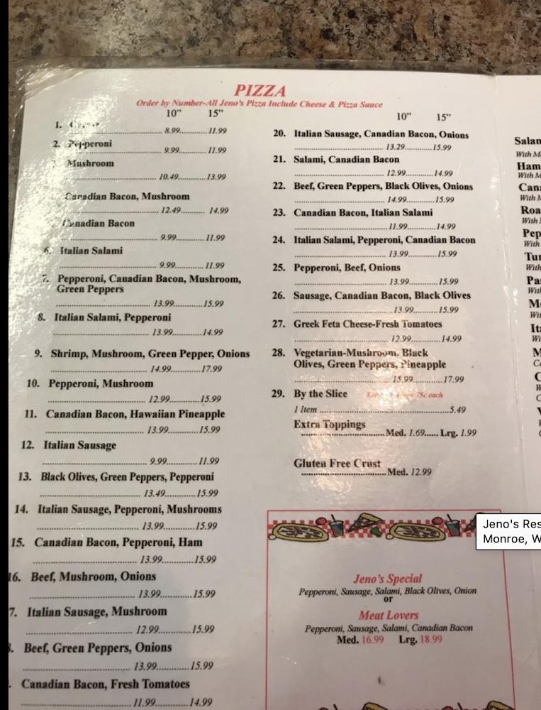 Jeno's Restaurant & Lounge Menu image 3